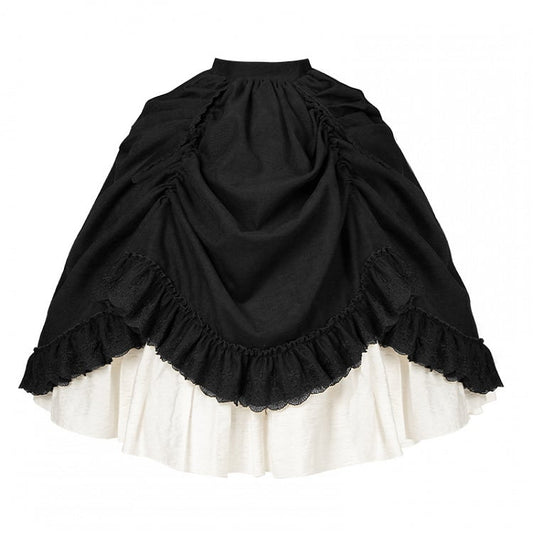 Elegant Skirt and Lolita Double-Layer Drawstring Black White