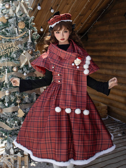 Design Red Scarf Plaid Christmas Cape Pattern