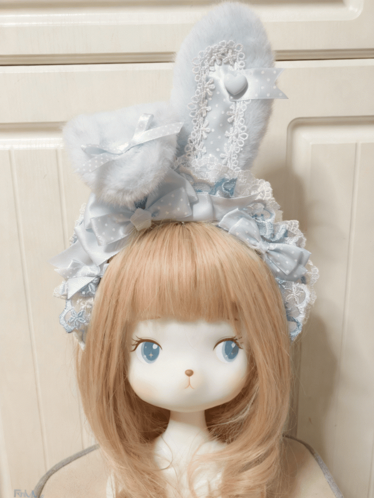 Ear Lolita KC Bowknot Bunny Sweet Blue Lace