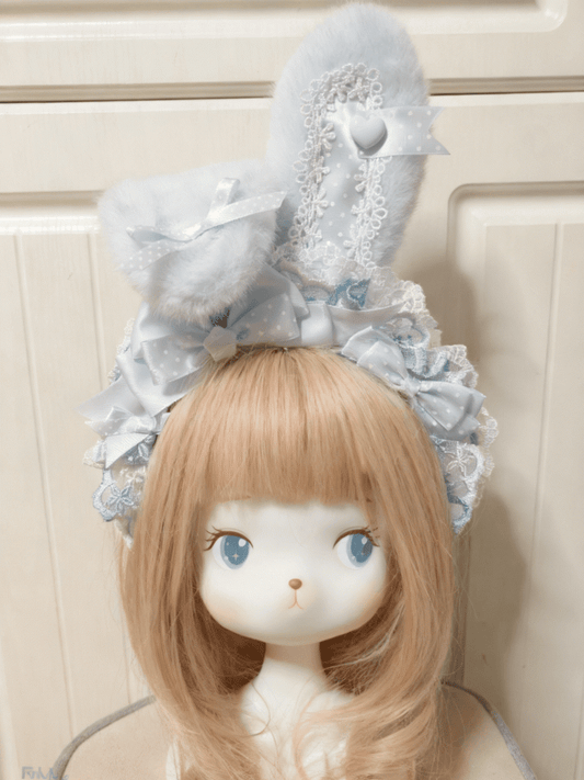 Ear Lolita KC Bowknot Bunny Sweet Blue Lace