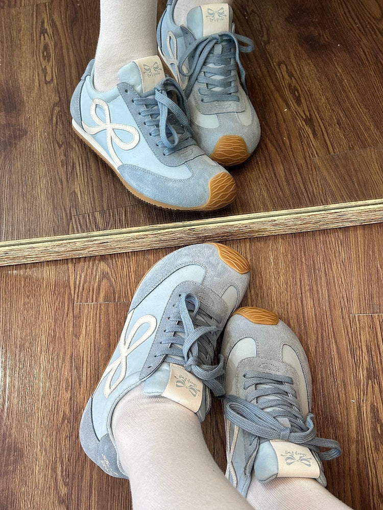Blue Lace-up Bowknot Ties Sneakers Design Front