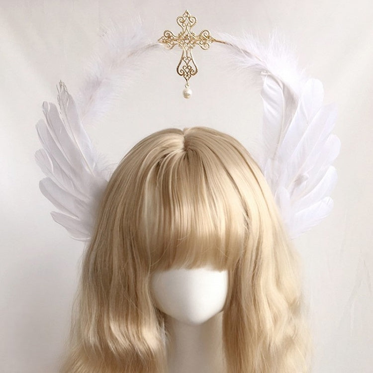 KC Colors Halo Metal Details Feather with Cross Gold/Silver