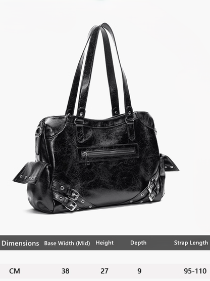 Bag Capacity Studded Tote With Strap AccentsLarge Black Buckle