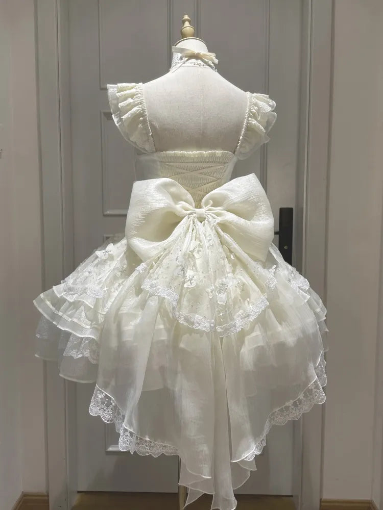 Beige Details 92CM Prinzessin Ausverkaufsgröße Pullover Schnürkleid für weiten Rock Set Pailletten Büste XL Schmetterling