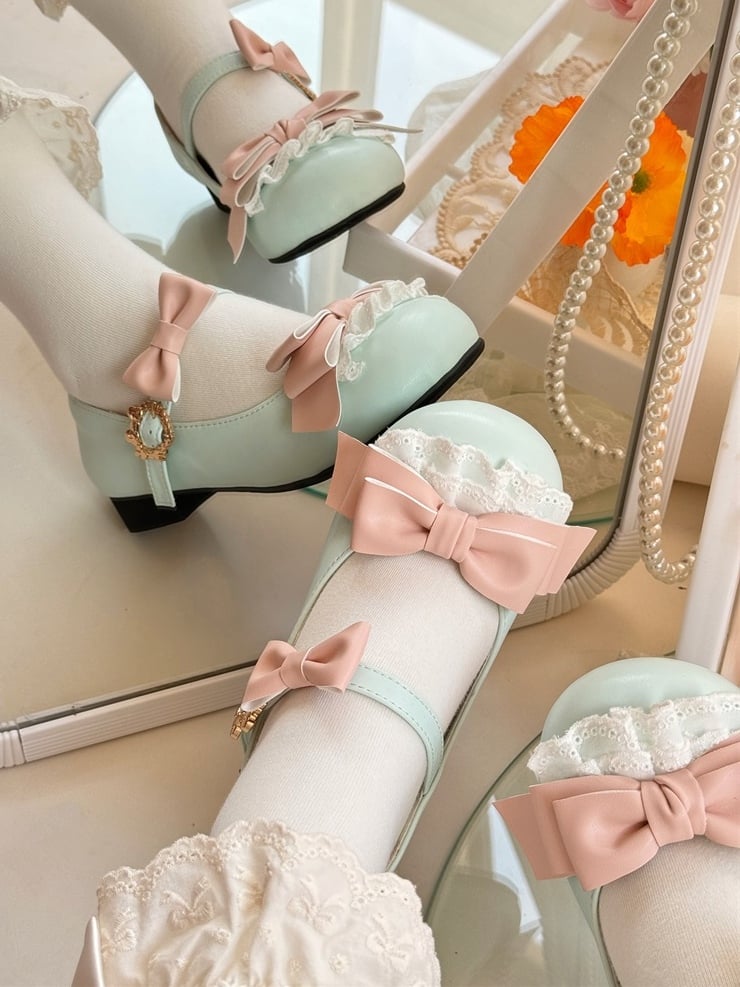 Sweet with Janes Heel Choice Round Bows Green Decor Style Pink Toe Mary Classic - Design 2cm/5cm