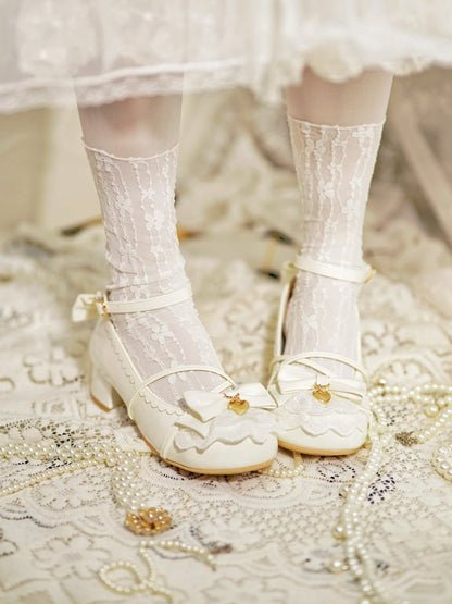 ホワイトトップハートチャームクリスクロスボウデザイントリムレースミルキー