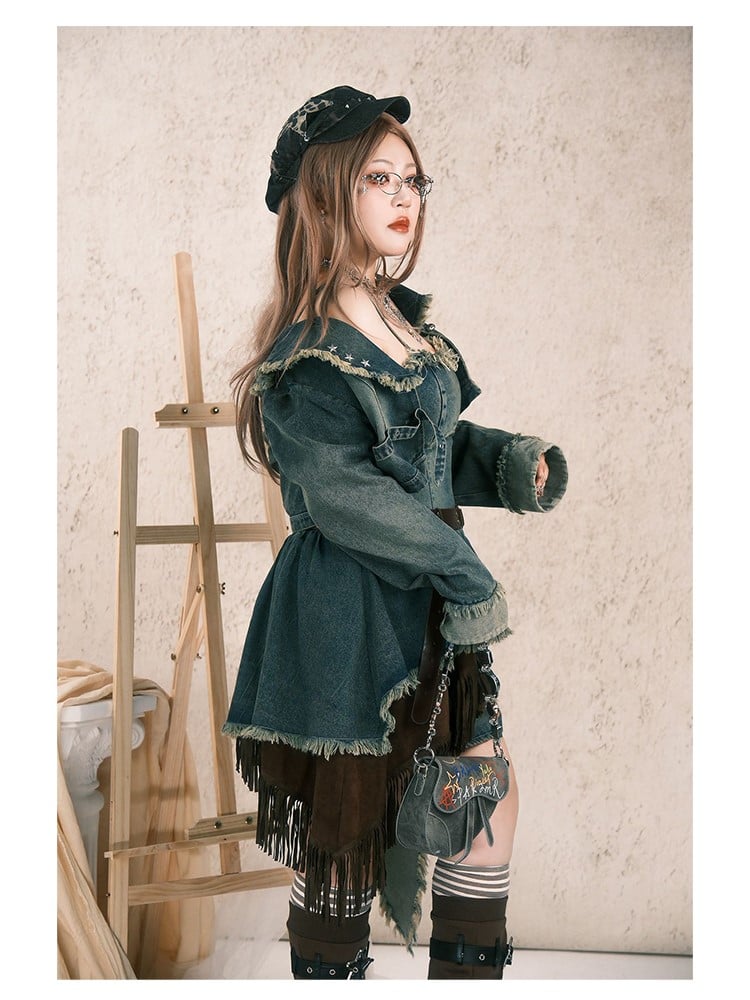 Details Punk Size PU Studded Brown Wasteland Plus with Belt Y2K