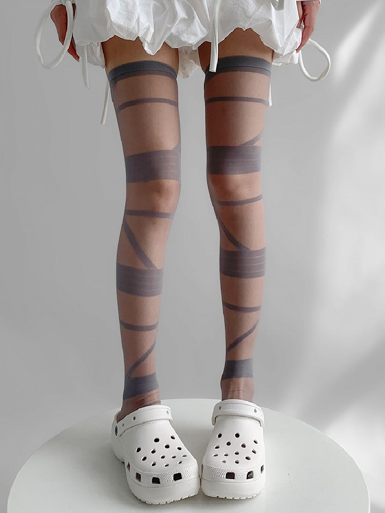 Y2K Design Stockings Semi-Sheer Colors Strappy 4