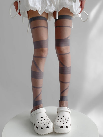 Y2K Design Stockings Semi-Sheer Colors Strappy 4