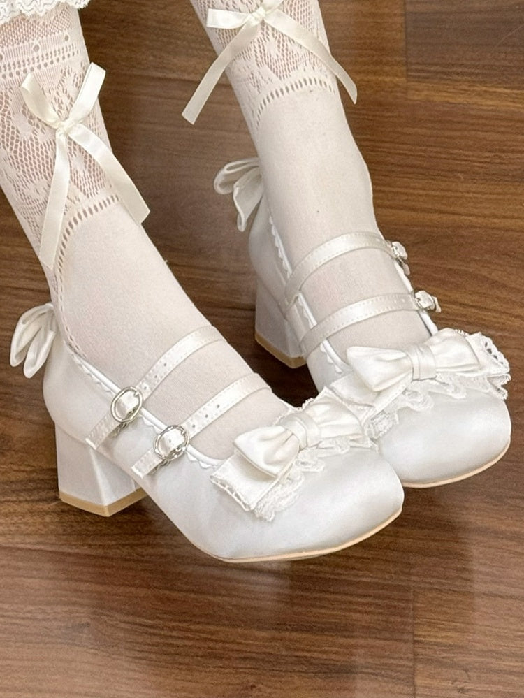 in Mary Mid-heel Sweet Janes Rüschen Lolita Spitze Weiß - Zart