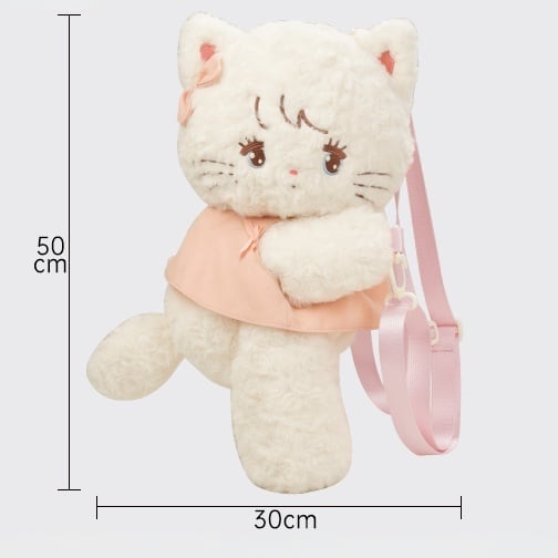 Plush Backpack / Pink Cat Kawaii Crossbody White
