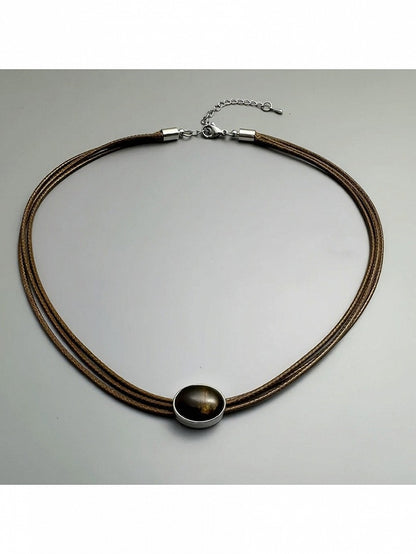 Brown Layered Rhinestone Pendant Necklace - YSHXS