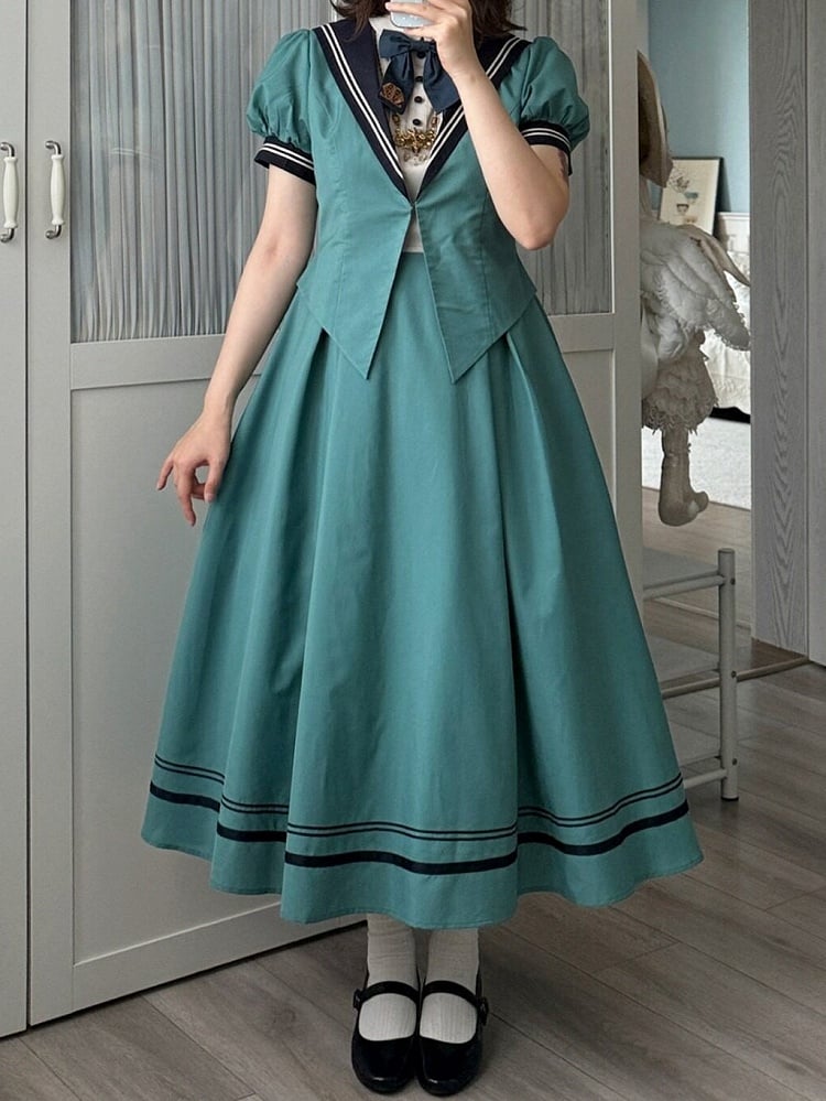 Turquoise Sailor Collar Elegant Lolita Dress - LilyVow
