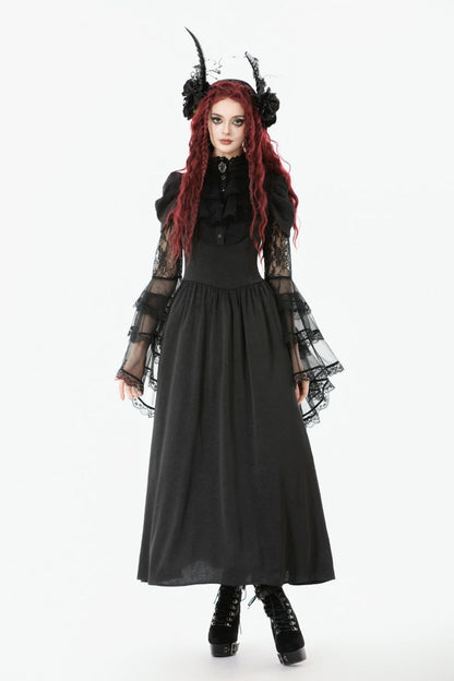 Black Stand Collar Trumpet Sleeve Lace Wedding Gothic Dress