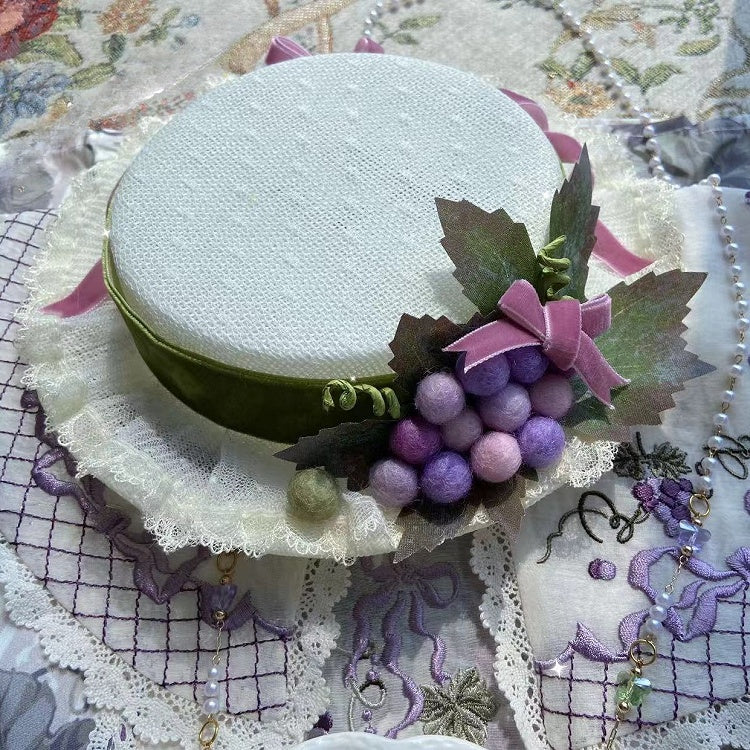 トリムグレープ ブラウン/ホワイト ミニ 蝶結び 装飾 レース ハット 詳細