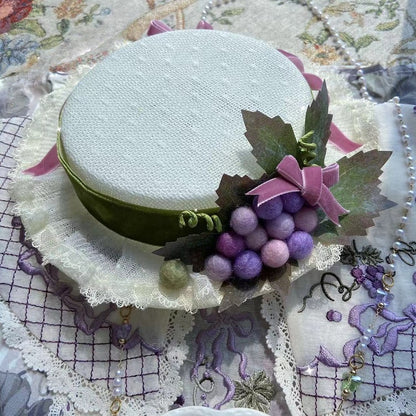 トリムグレープ ブラウン/ホワイト ミニ 蝶結び 装飾 レース ハット 詳細