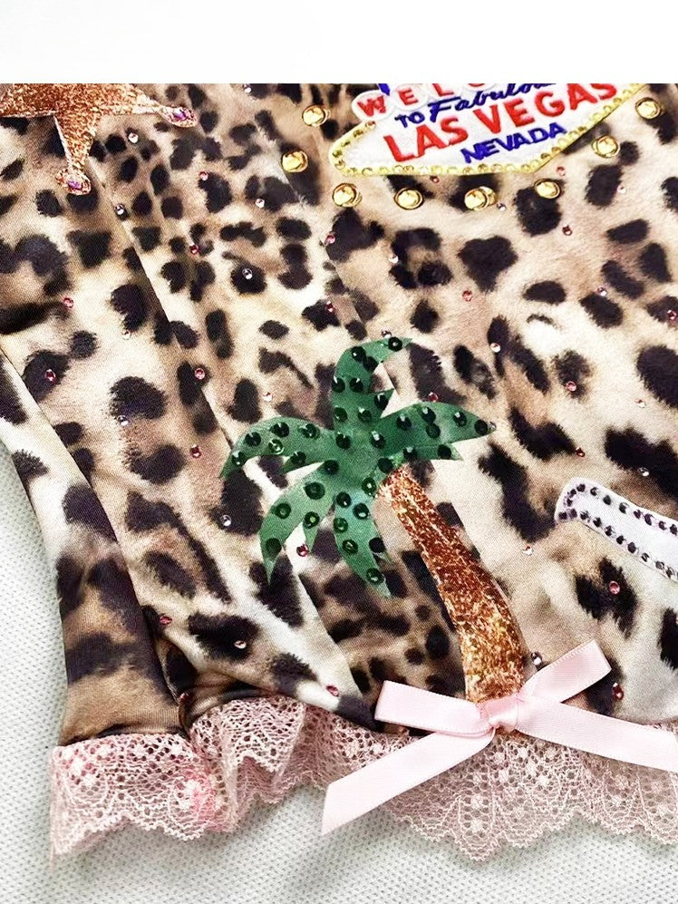 Mit trägerlosem Leoparden-Cami-Top, gepolstert, rosa Muster, Körbchen, braun