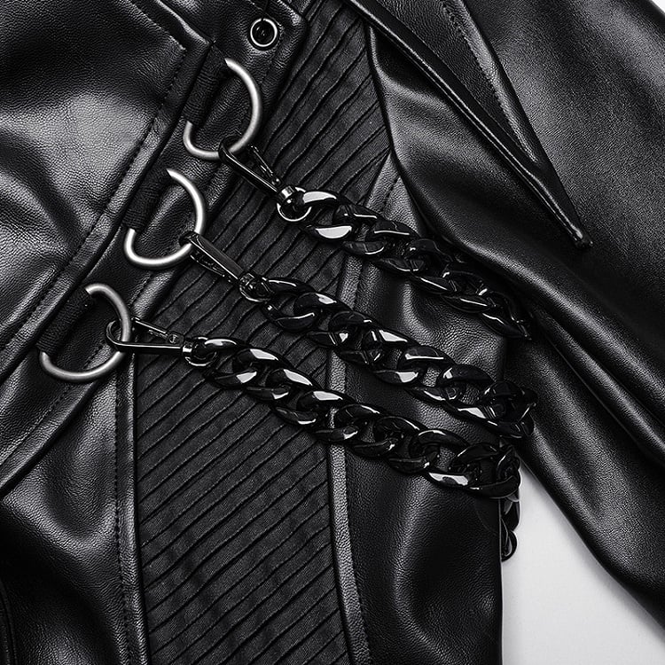 Black Punk Visual Heavy-Processed Leather Jacket