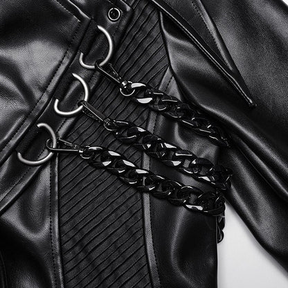 Black Punk Visual Leather Heavy-procesed Jacket