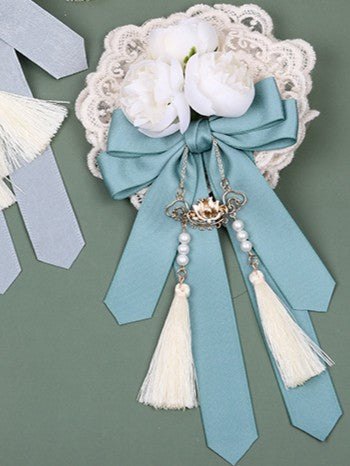 Tassel Dusty Green/Dusty Lace Flower Bowknot Lolita Blue Brooch/Hairclip