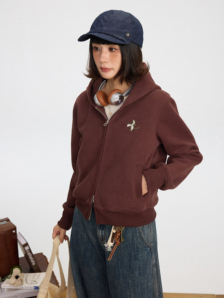 Vintage Red Double-Pull Wine Hoodie Zipper Placket