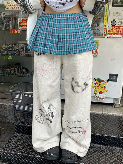 with Sweatpants Gray Print Cartoon Animal All-Over