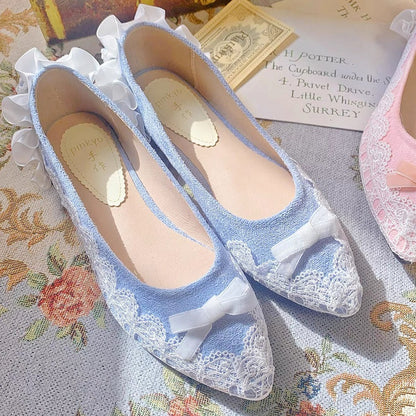 Flats Elegant Toe Slip-On Pointed Blue Lolita Accent Bow with -