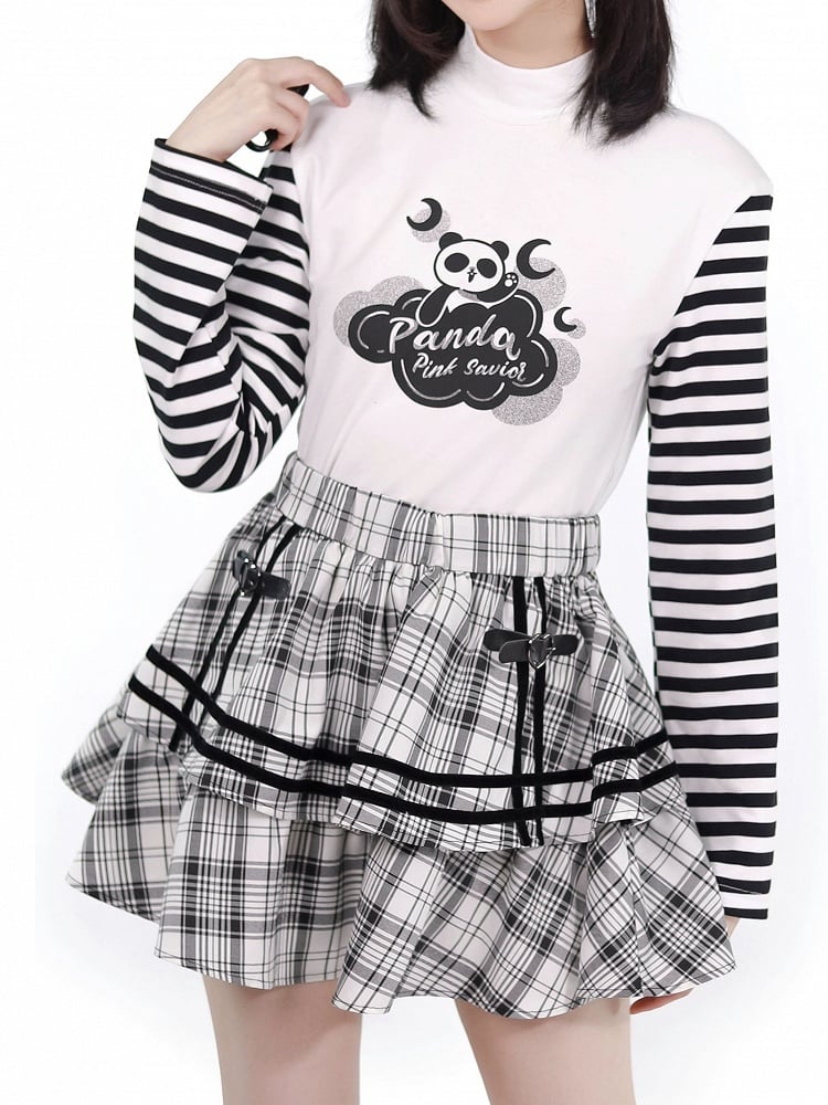 Tiered Pattern with Plaid Buckles Mini Heart Ruffles Skirt