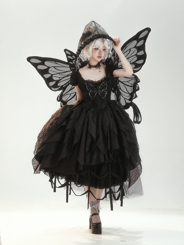 Black Lolita Skirt with Lace Trim and Ruffle Detailing - Sweet Wood Lolita