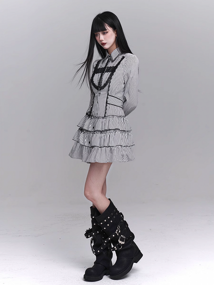 Skirt Black Gothic and White Tiered Lace Cross