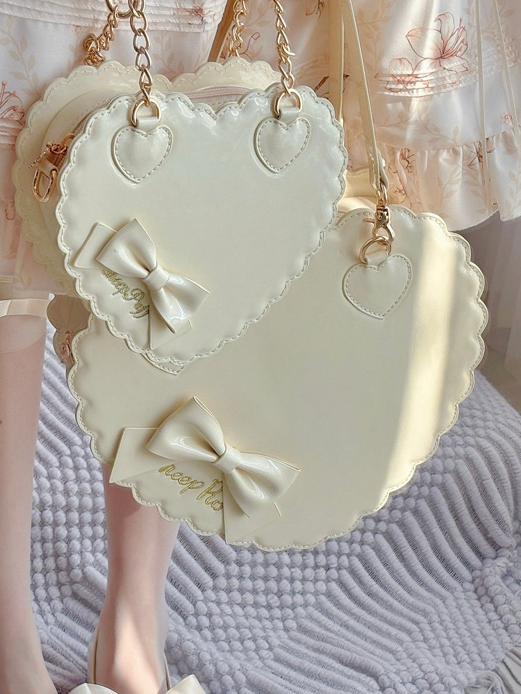 / with Crossbody Heart-shaped Hand - Zipper Bag Sweet PU Lolita Yellow Bow Leather