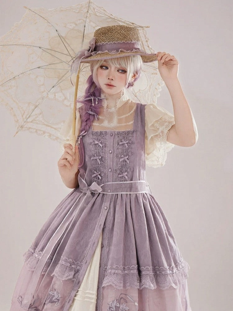 Purple Lace Trim Apron with Bow - Tan Tuan