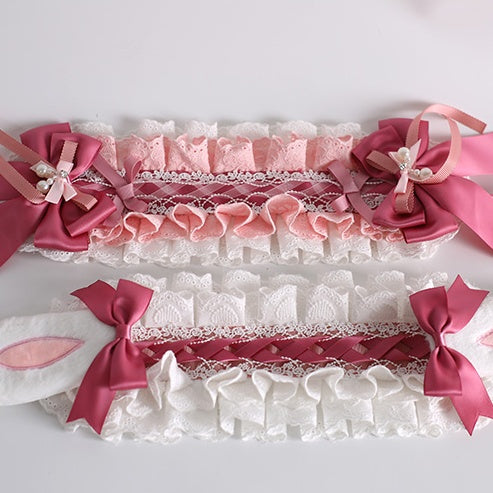 Bowknot White Lace Hairband With and Sweet Charms Gorgeous Bead Pink Lolita