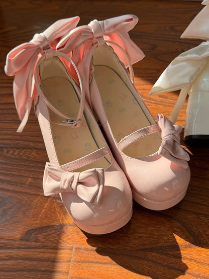Lolita Mary Elegant with Pink Design High-heel Snap Bows Detachable Janes