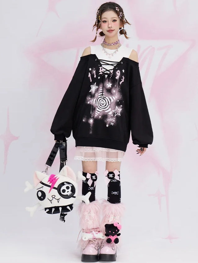 Zweiteiliges Sweatshirt mit schwarzem Stern und Cut-Outs an den Schultern