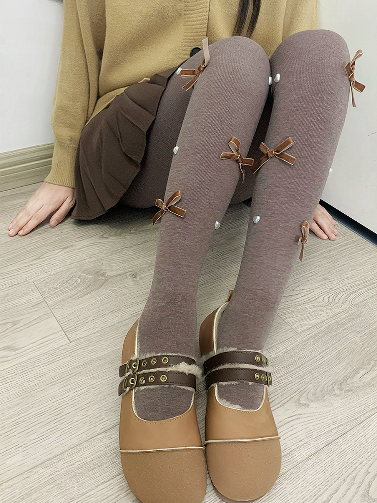 Milk White/Coffee/Gray Sweet Bowknot Heart Tights