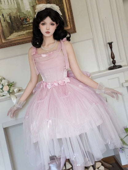 Kleid JSK Komplettes schimmerndes Set Basken-Taille Lolita mit Knochen Pink