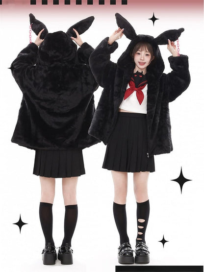 Hooded Fleece Bunny Ears Black Lining Coat
