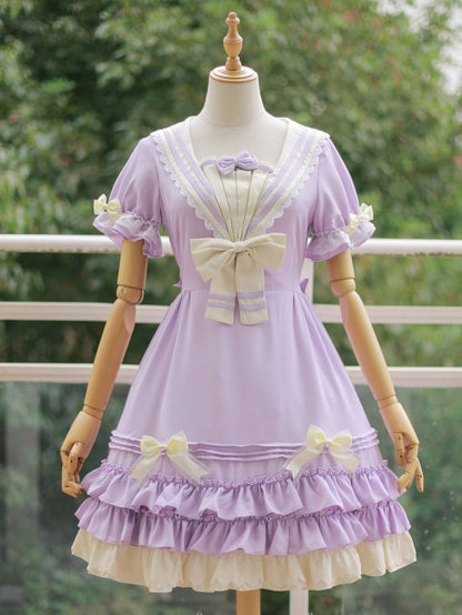 プラスサイズ対応セーラーカラーのスイートワンピース