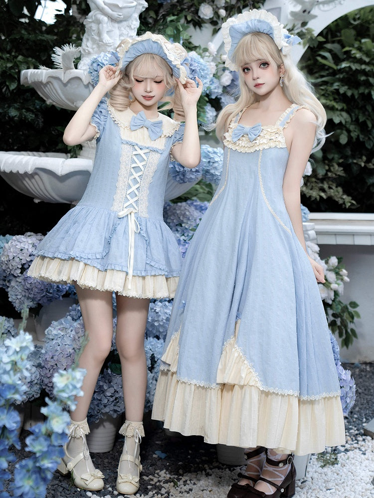 Lolita-Volantkleid und beige-blaue Baumwollrüschen am Saum, Längenbesatz, Stück eins