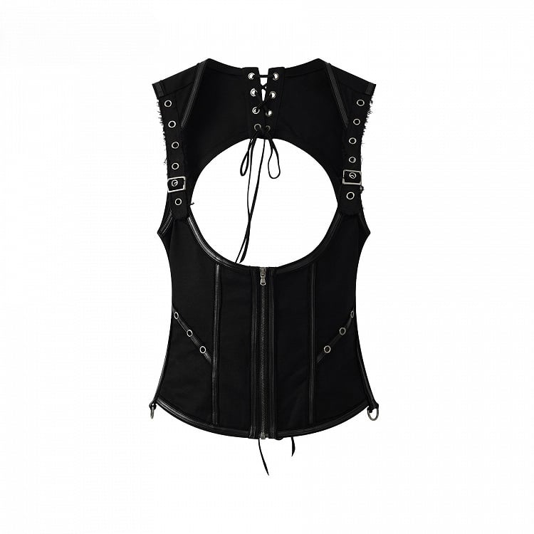 Black with Backless Top Closure Tank Punk Zip
