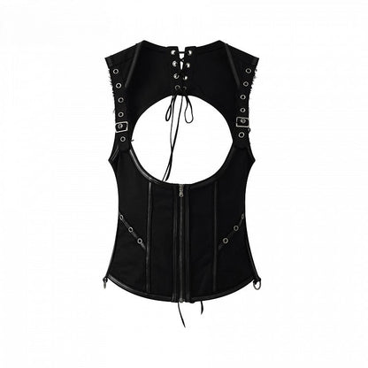 Black with Backless Top Closure Tank Punk Zip