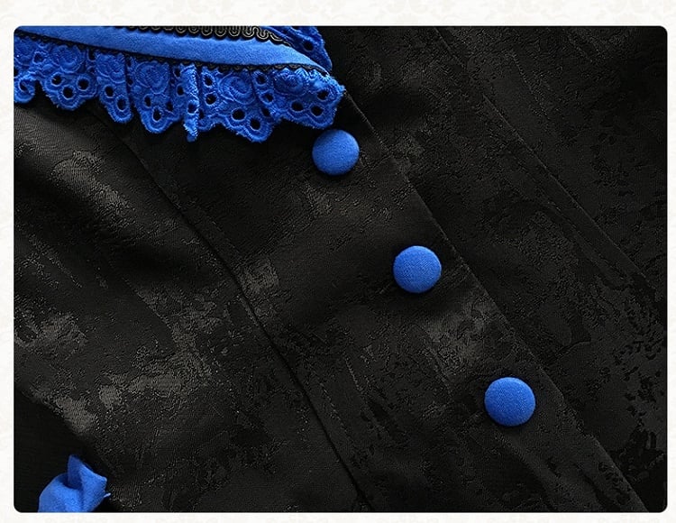 Revers Blau Klein Öse Lolita Schwarz Gewellter Gothic Kragen Weste Trim