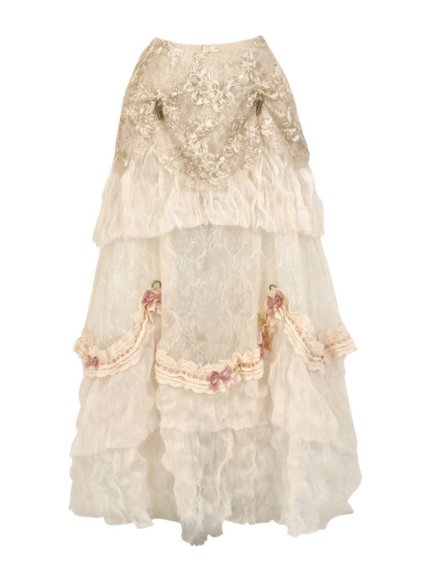 Lace Versatile Vintage Bustle Long Patched Skirt