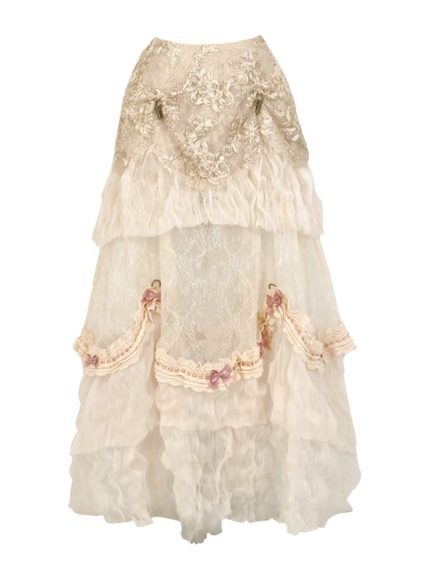 Skirt Versatile Long Bustle Patched Vintage Lace