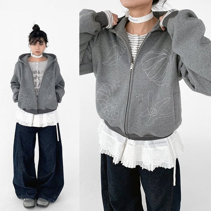 Lining Shell Regular/Fleece Gray Kawaii - Daily Version Hooded Jacket