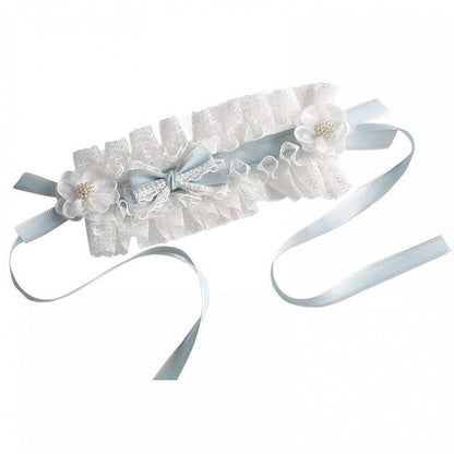 Light Gorgeous Flower Lolita Hairband Bowknot Cute Blue Lace Detachable White With
