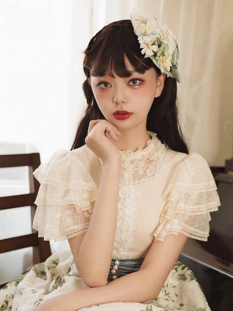 Sheer Beige Lace Butterfly Blouse - With PUJI