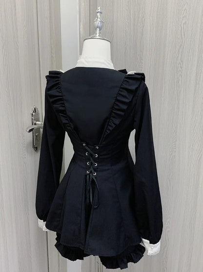 ビッグジライケイ ブラック 取り外し可能なセット ロングリボンドレス+ショーツ ジャボカラー＆スリーブ ミニ