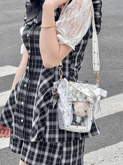 Tri-Color Polka Satin Clear Window Mini Ita Bag - Morning Glory